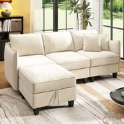 BedLuxury 84” Modular Sectional Sofa with Moveable Storage Ottoman, Cloud Couch Seats 4, Modern Living Room Furniture, Chenille Beige