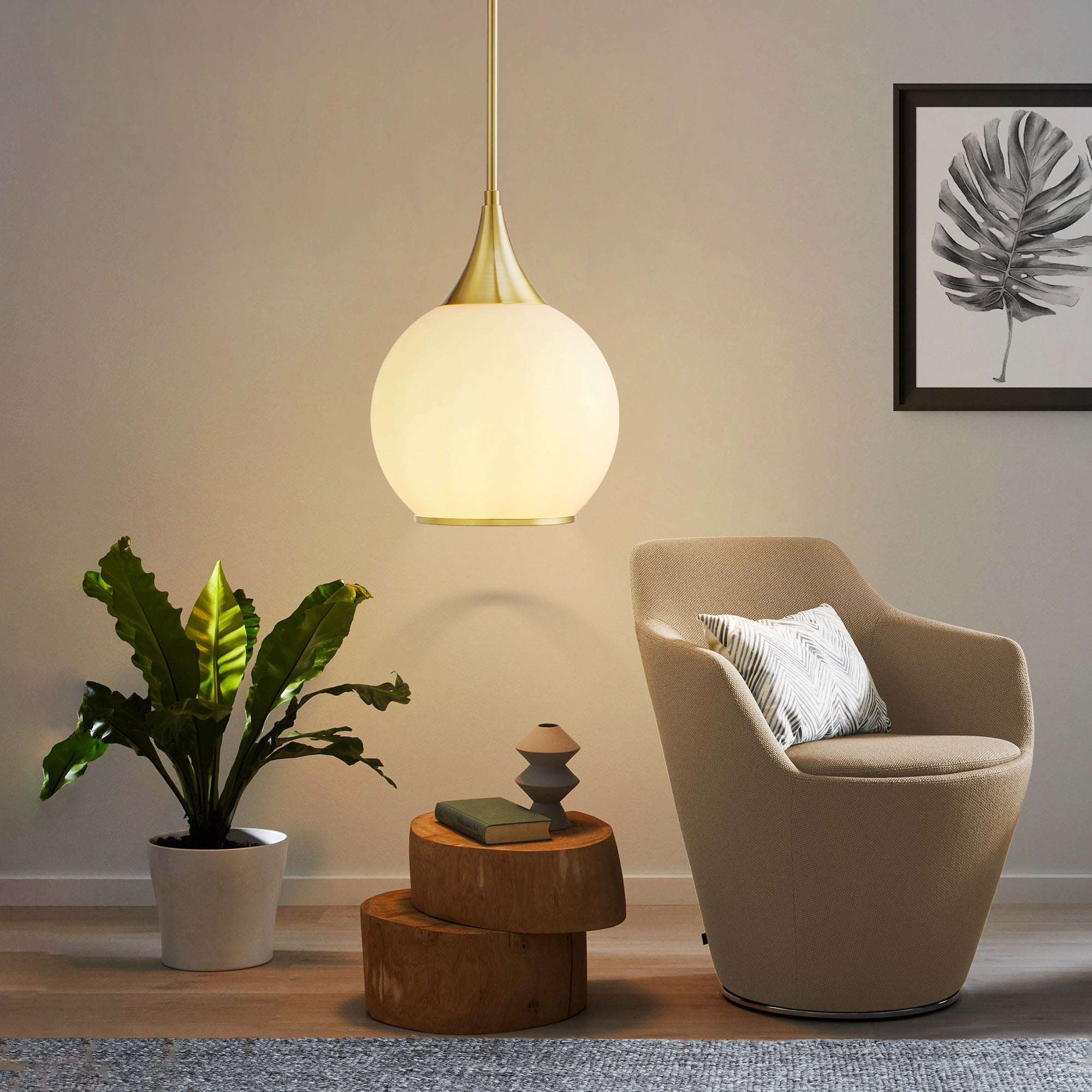 Modern Pendant Light Fixture Dimmable Kitchen Island Hanging Gold Ceiling Lights with White Glass lampshade