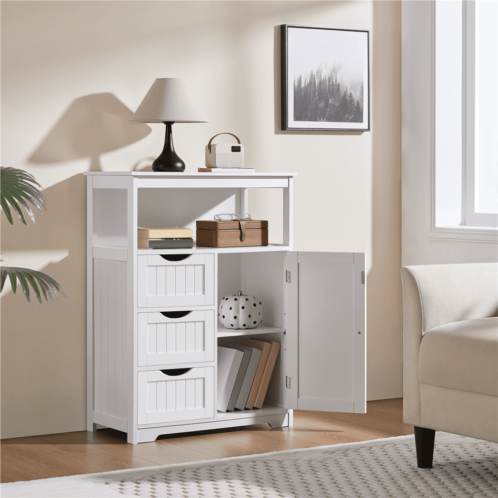 Alden Design 35.5" Height Bathroom Floor Cabinet with 1 Door and 3 Drawers, White