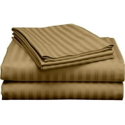 True Luxury 600 Thread Count Egyptian Cotton Sheet Set for QUEEN Size ( 60" x 80" ) Mattress Fits 7-9 Inches Fully Elastic Deep Pocket ( Stripe, Taupe )