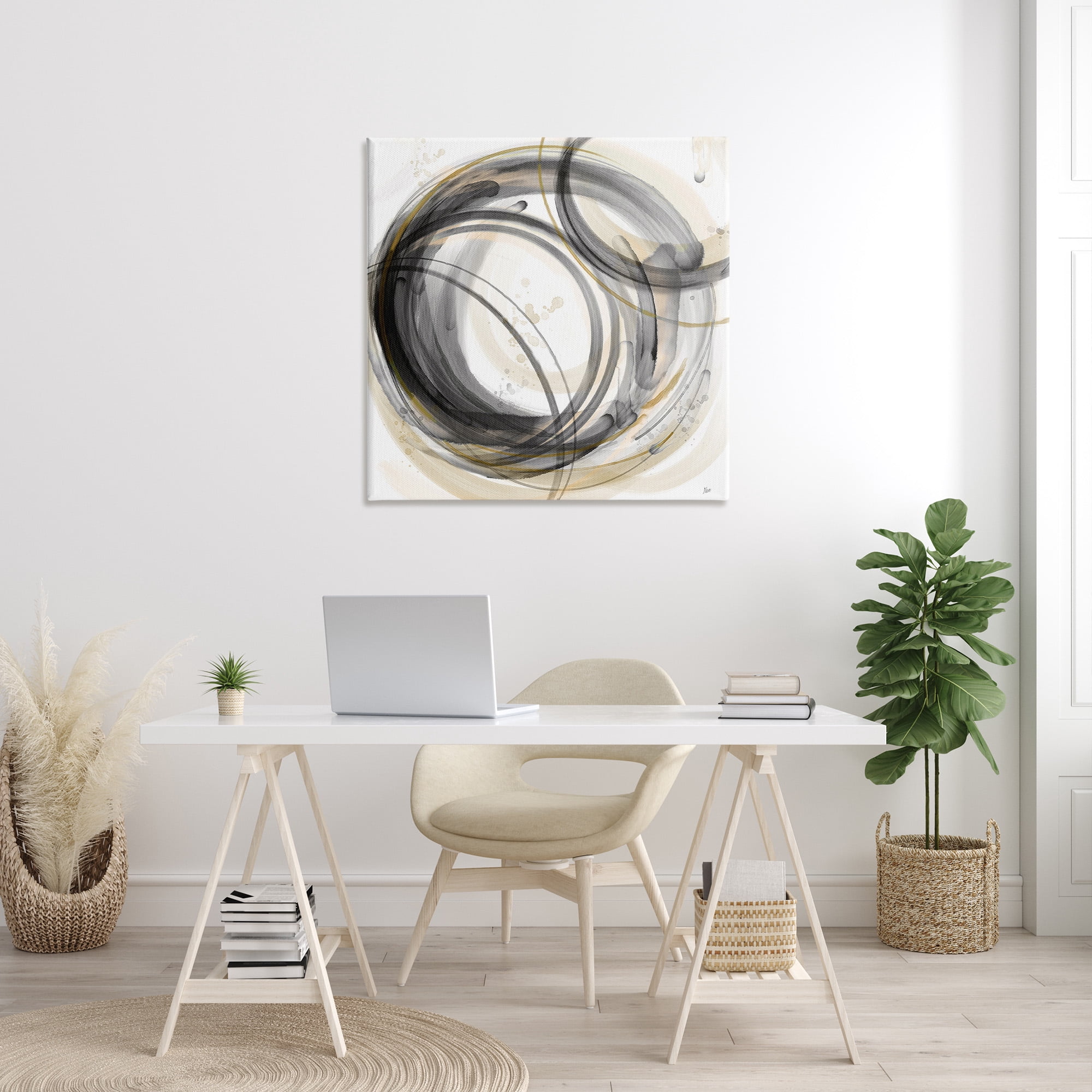 Stupell Industries Neutral Circular Abstract Abstract Painting Gallery Wrapped Canvas Art Print Wall Art, 36 x 36