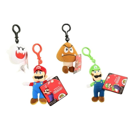 Jakks Pacific Toys - World of Nintendo - Plush Clip W1 - SET OF 4 (Mario, Luigi, Goomba & Boo)(5 in)