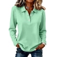 thumbnail image 2 of Stralyhd Women's Polo Shirts Long Sleeve Button Collared Loose shirts Dressy Casual Basic Fall Fashion Clothes Mint Green S, 2 of 5