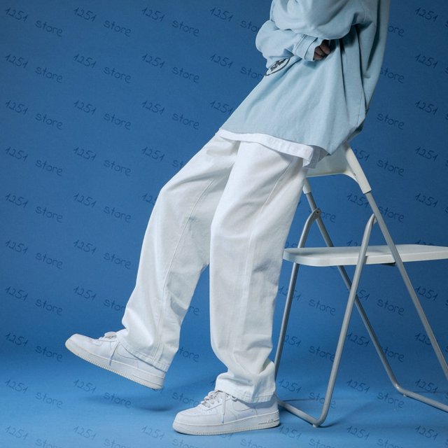 Pantalones vaqueros rectos para hombre, pantalones vaqueros anchos, pantalones de mezclilla holgados blancos, pantalones vaqueros neutros, ropa de calle, pantalones informales para hombre y mujer, pantalones holgados de Hip Hop para verano Tan Jianjun unisex