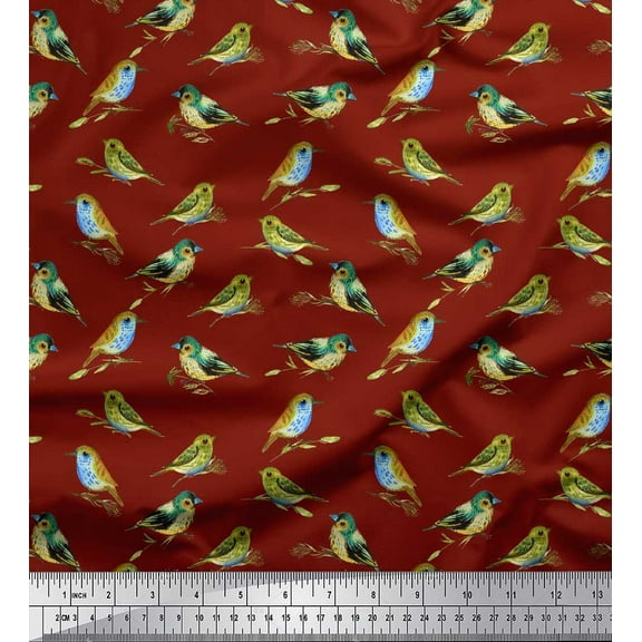 Soimoi Cotton Duck Fabric Flycathcer Bird Print Fabric by Yard 42 Inch Wide