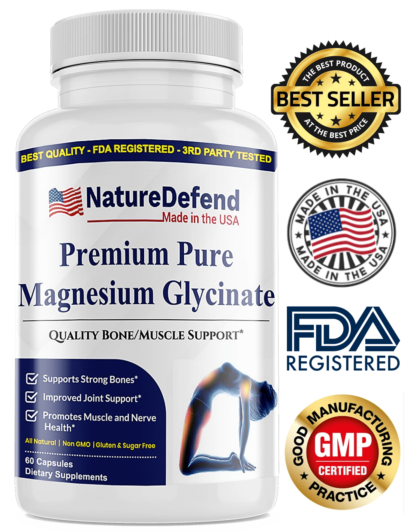 Magnesium Glycinate, Muscle Function & Bone Support, All Natural, Non