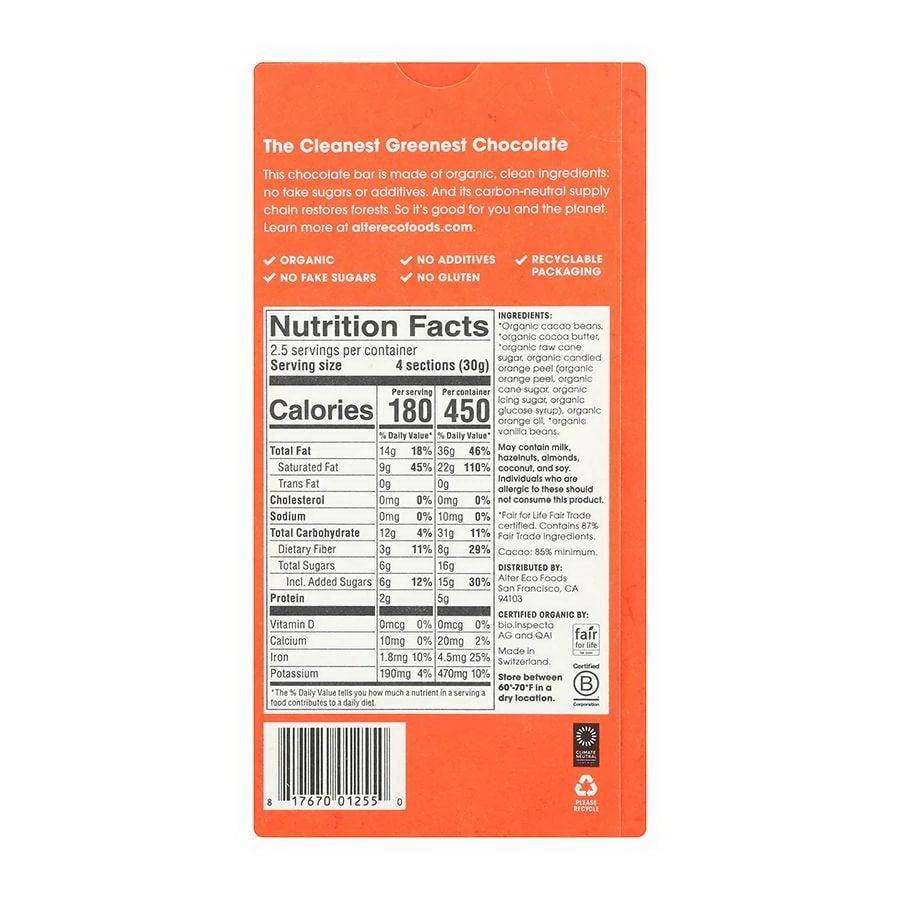 Alter Eco | Chocolate Bars | Pure Dark Cocoa, Fair Trade, Organic, Non-GMO, Gluten Free (12-Pack Orange Blackout)