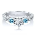 thumbnail image 2 of Gem Stone King 925 Sterling Silver Swiss Blue Topaz Ring Set with Moissanite (0.80 Cttw) (Size 5), 2 of 2