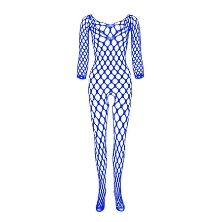 Sexy Lingerie For Women Sexy Breathable Sleeve Big Mesh Hole Through Yarn Solid Color Mesh Stockings Net Clothes Bodysuit