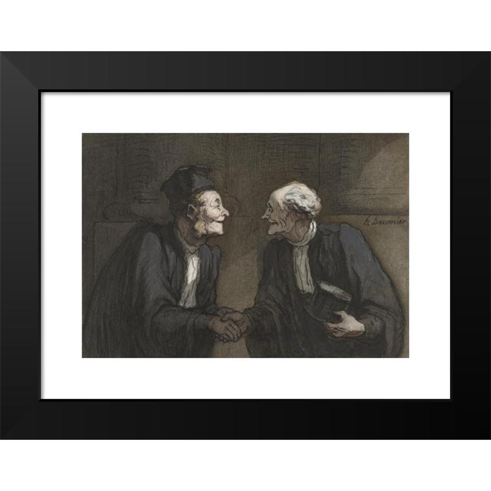 Honoré Daumier 14x11 Black Modern Framed Museum Art Print Titled - Two Lawyers; the Handshake (1818 - 1879)
