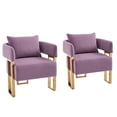 thumbnail image 2 of Newboti Modern decorative chair, living room side chair with gold metal legs, no wheels, suitable for dressing area, reception room, office,Teddy fleece upholstered metal foot sofas 2PCS Lilac BN.811, 2 of 11