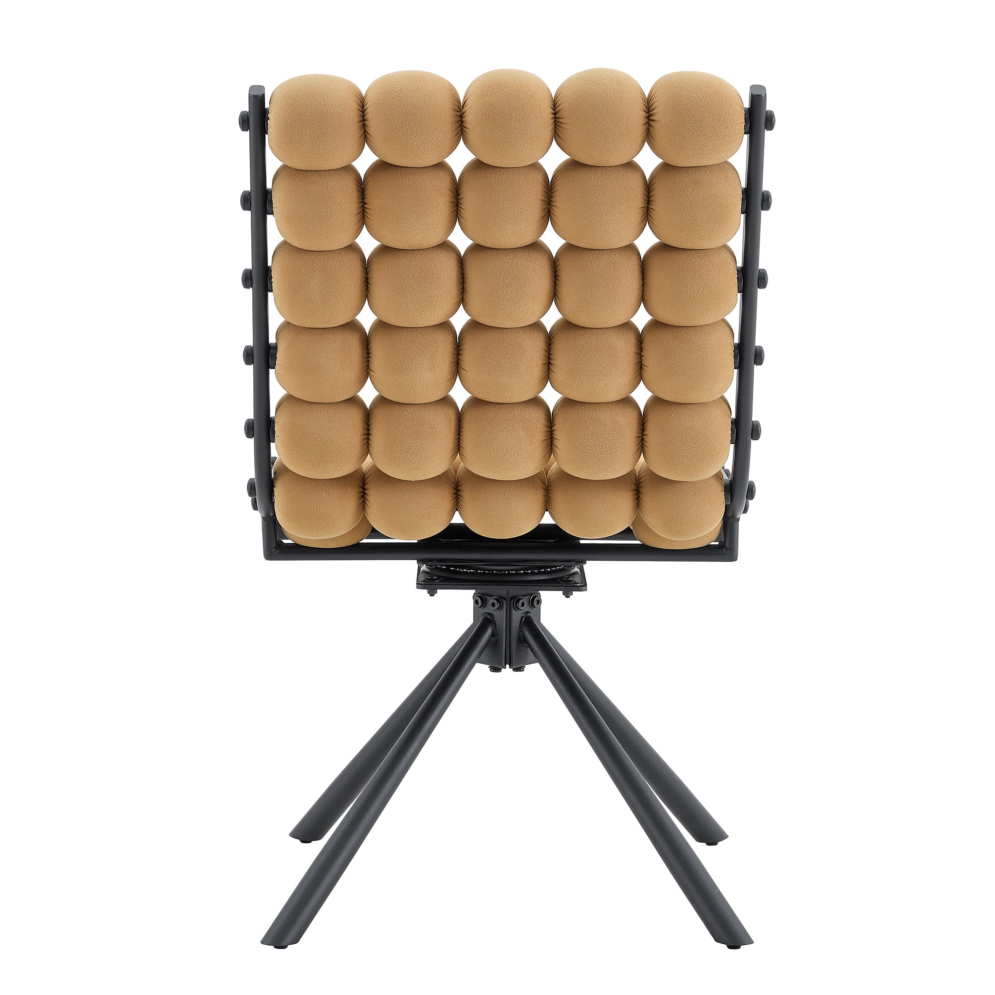 Aukfa Velvet Swivel Dining Chairs Set of 2, Modern Bubble Tufted Kitchen Side Chairs, Black Metal Legs,Camel