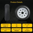 thumbnail image 2 of 4.8-12 Trailer Tires on 12" Rims - 6 Ply Load Range C, White Spoke Set of 2 Wheels, 2 of 4
