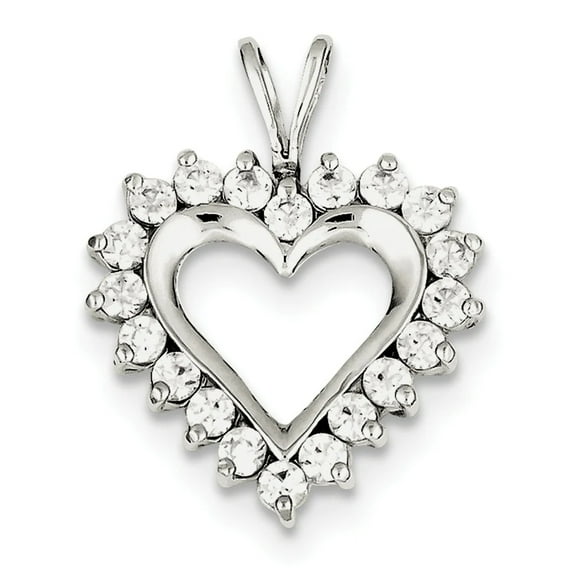 925 Sterling Silver Solid Polished Prong set Cubic Zirconia Love Heart Pendant Necklace 27x21mm Wide Pendant for Women