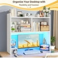 thumbnail image 4 of SONGMY  Desk Hutch Dorm for Computer Monitor Up to 27", Dorm Desk Hutch Top Only with RGB Light Strip, Wooden Desktop Bookshelf with 6 Shelves, 3-Tier Desktop Shelf for Home Office Dorm, White, 4 of 7