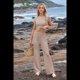 thumbnail image 4 of Conjunto Deportivo de Verano para Mujer, de Corta y Bloques de Color, con Pantalones Ajustados, A Juego, para Estar en Casa, 2025 Gris Rosado Pálido M, 4 of 10