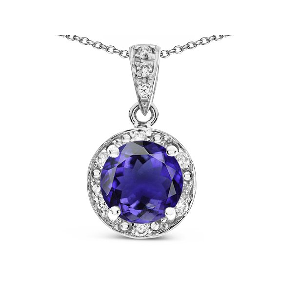 Star K� Round 7mm Genuine Iolite Classic Halo Pendant Necklace