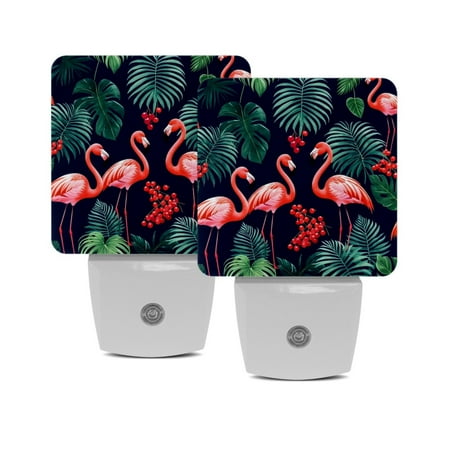 

Night Lights Plug Into Wall [2 Pack] Night Light for Kids LED Nightlight with Dusk to Dawn Sensor for Bathroom Decor Children Room Flamingo Green Leaves