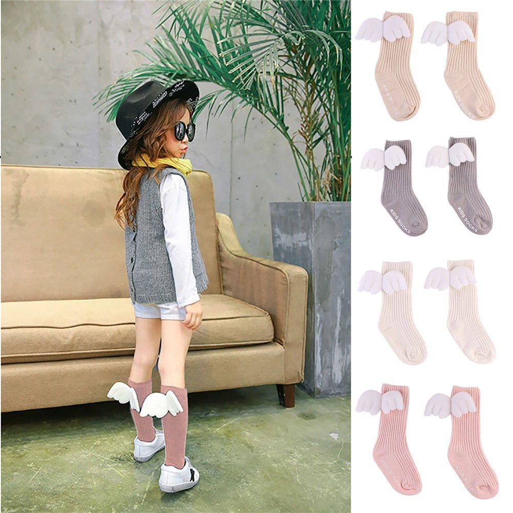 Puseky Baby Girls Toddler Angel Wing Cotton Socks Stockings Leg Warmer Knee Tight 
