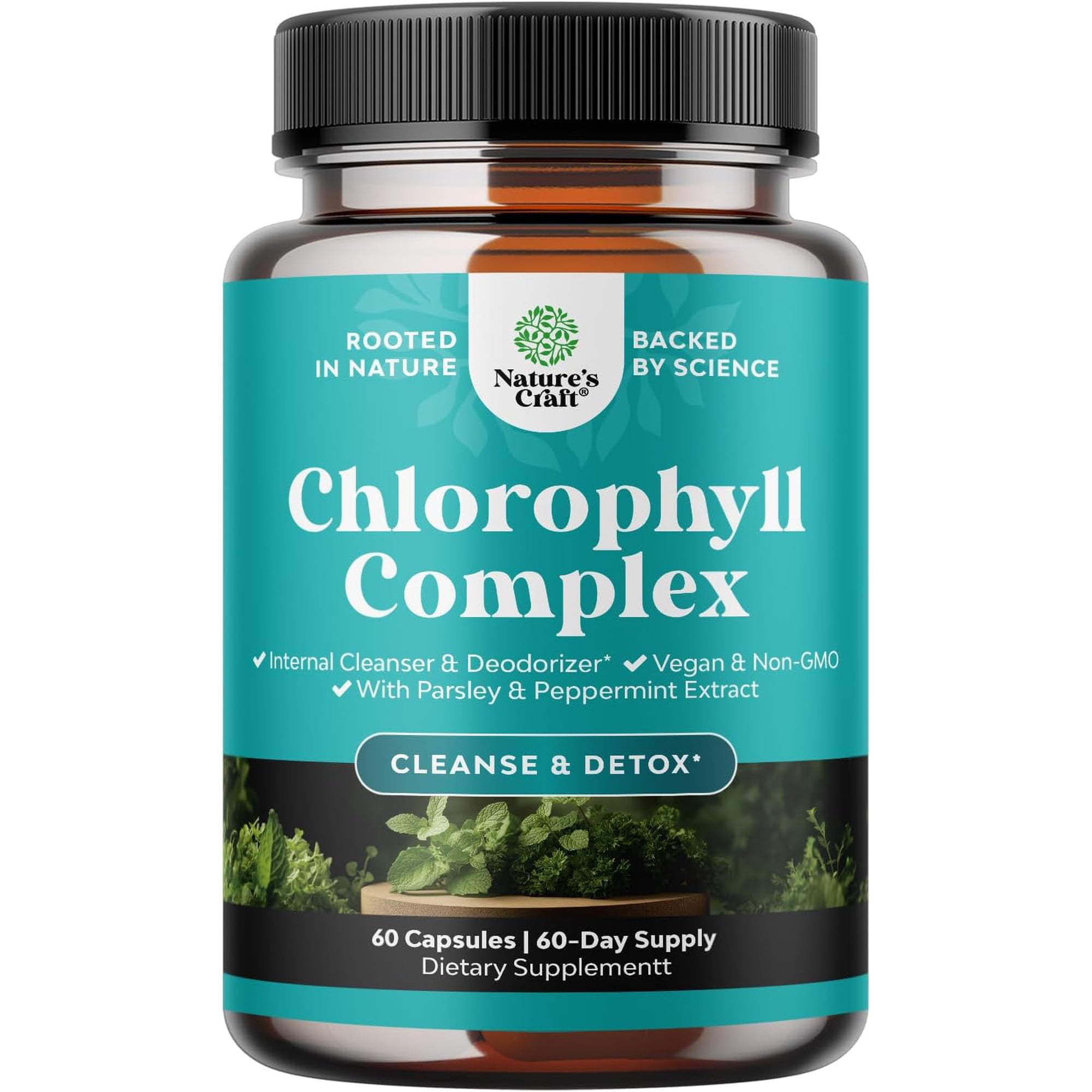 Natures Craft Cleanse & Detox Chlorophyll Capsules, Internat Cleanser & Deodorizer, 60 Count