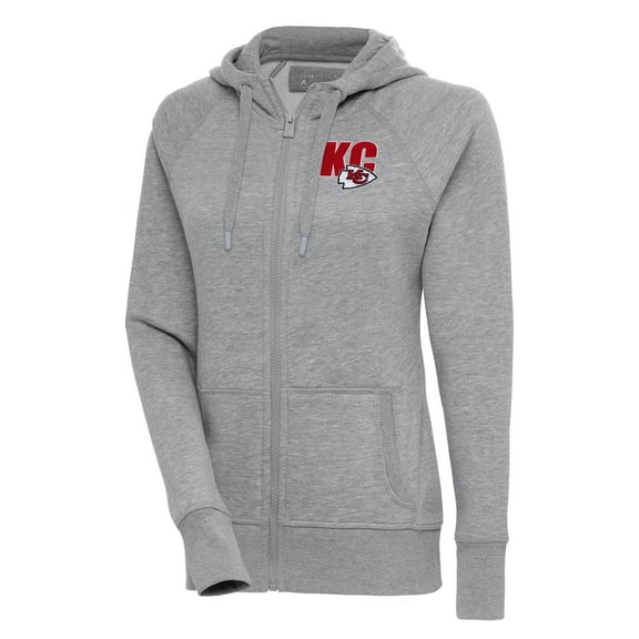 Women's Antigua Heather Gray Kansas City Chiefs Victory Full-Zip Hoodie