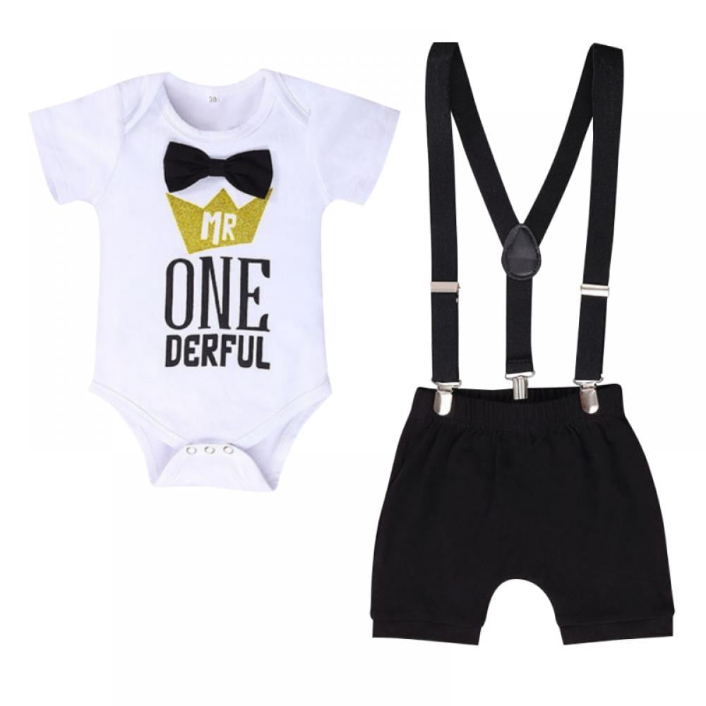Fashion Baby Boy Birthday Outfit Funny Bowtie One Year Old Boys Romper