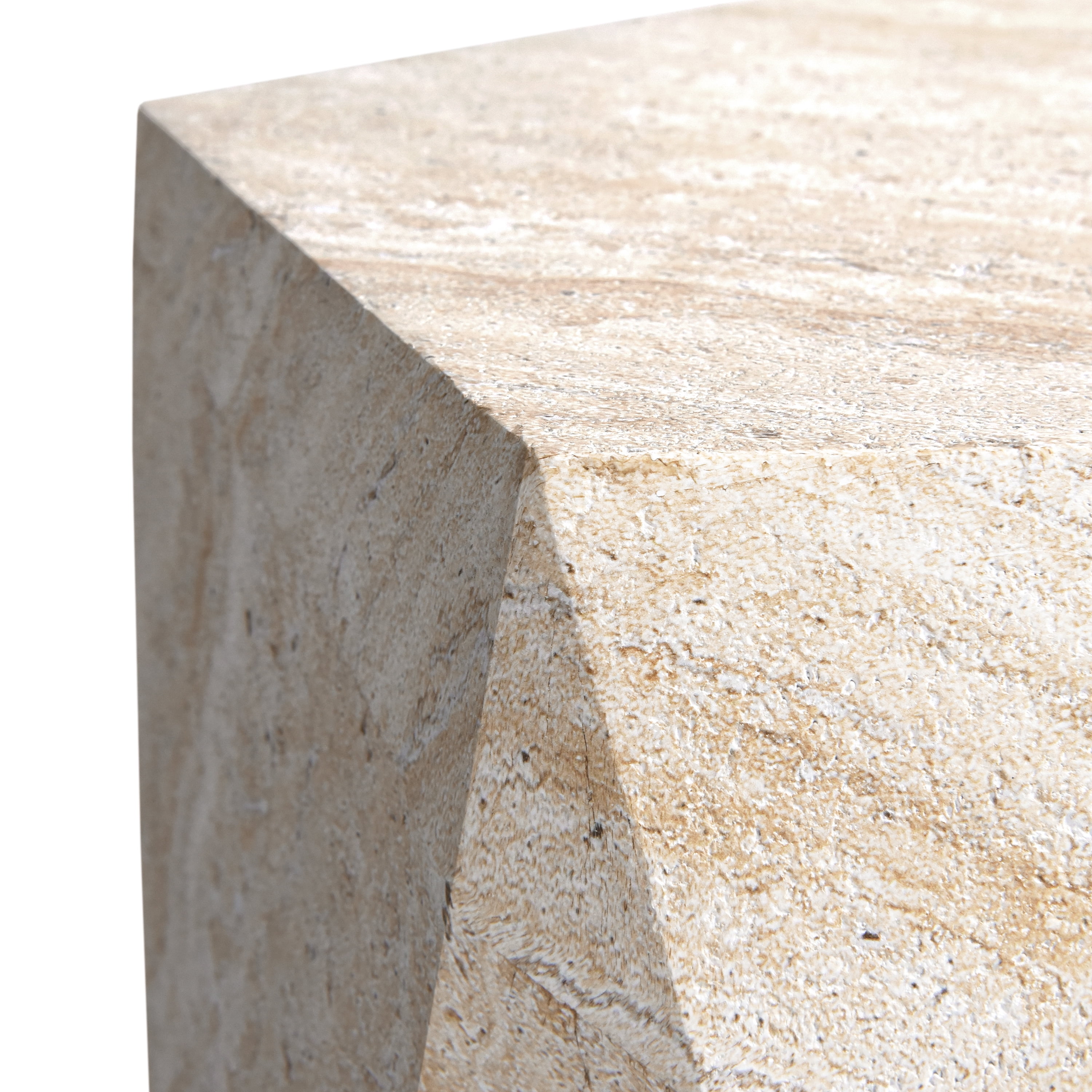 Pentagon Travertine Stone Finish Italian Design MgO Side Accent Table