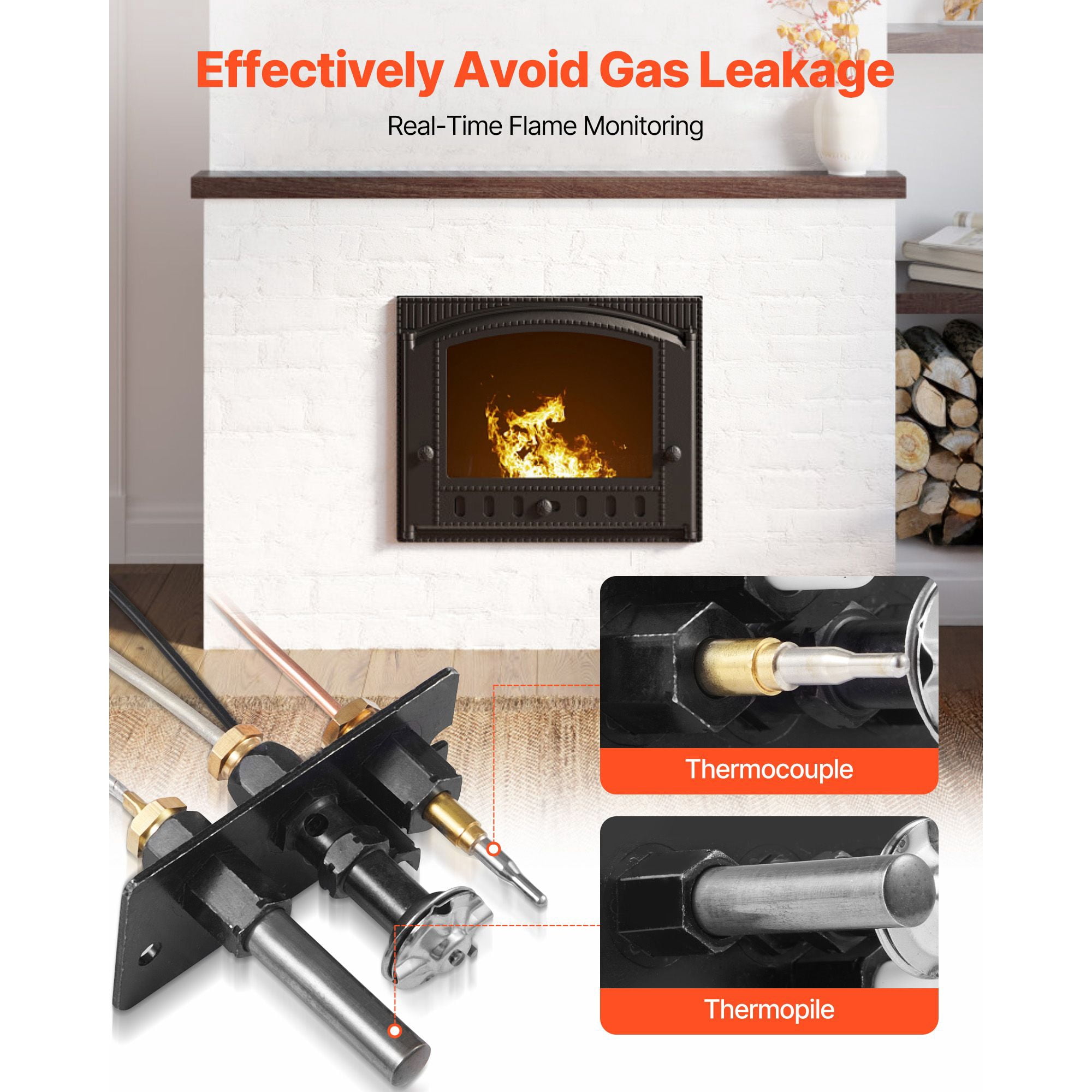 Natural Gas Fireplace Pilot Assembly, Three 24in Parts + 25in Ignitor, Thermocouple Thermopile OEM Replacement for Gas Fireplace Heating Stove Insert