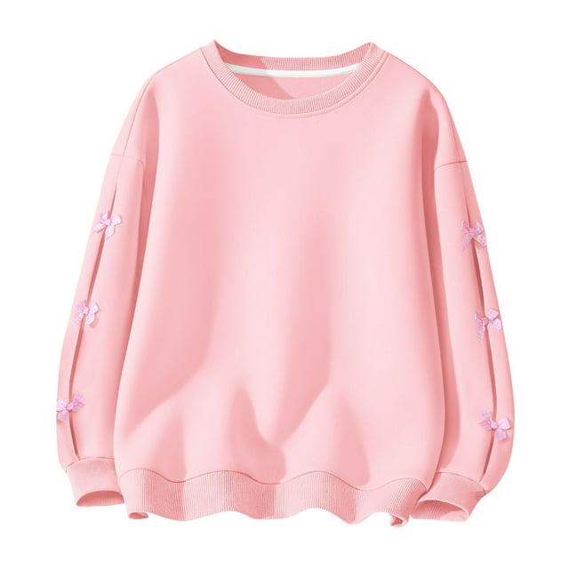 Floleo Chandail Molletonné Uni pour Enfants, Unisexe, Col Rond, Haut Décontracté pour Garçons et Filles de 4 à 15 Ans, Doux et Confortable, Tenue de Tous les Jours, Col Ras du Cou Stylé, Manches Longues (Rose#1, 9-10 Ans)