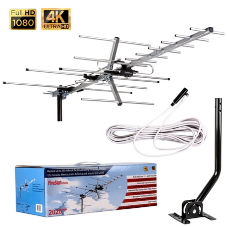 Five Star - 200 Miles HDTV Outdoor Yagi Antenna Amplified Digital VHF UHF TV Antenna for 4K