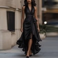 thumbnail image 2 of Staron Spring Dresses for Women Casual Party V-Neck Sleeveless Ruffle Hem A-Line Cocktail Dress, Black S, 2 of 5
