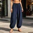 thumbnail image 2 of CheerKidz Harem Lantern Pants, High Waist Wide Leg, Drawstring Elastic Waist Pockets, Cuffed Cropped Joggers for Summer (Navy, M)., 2 of 7