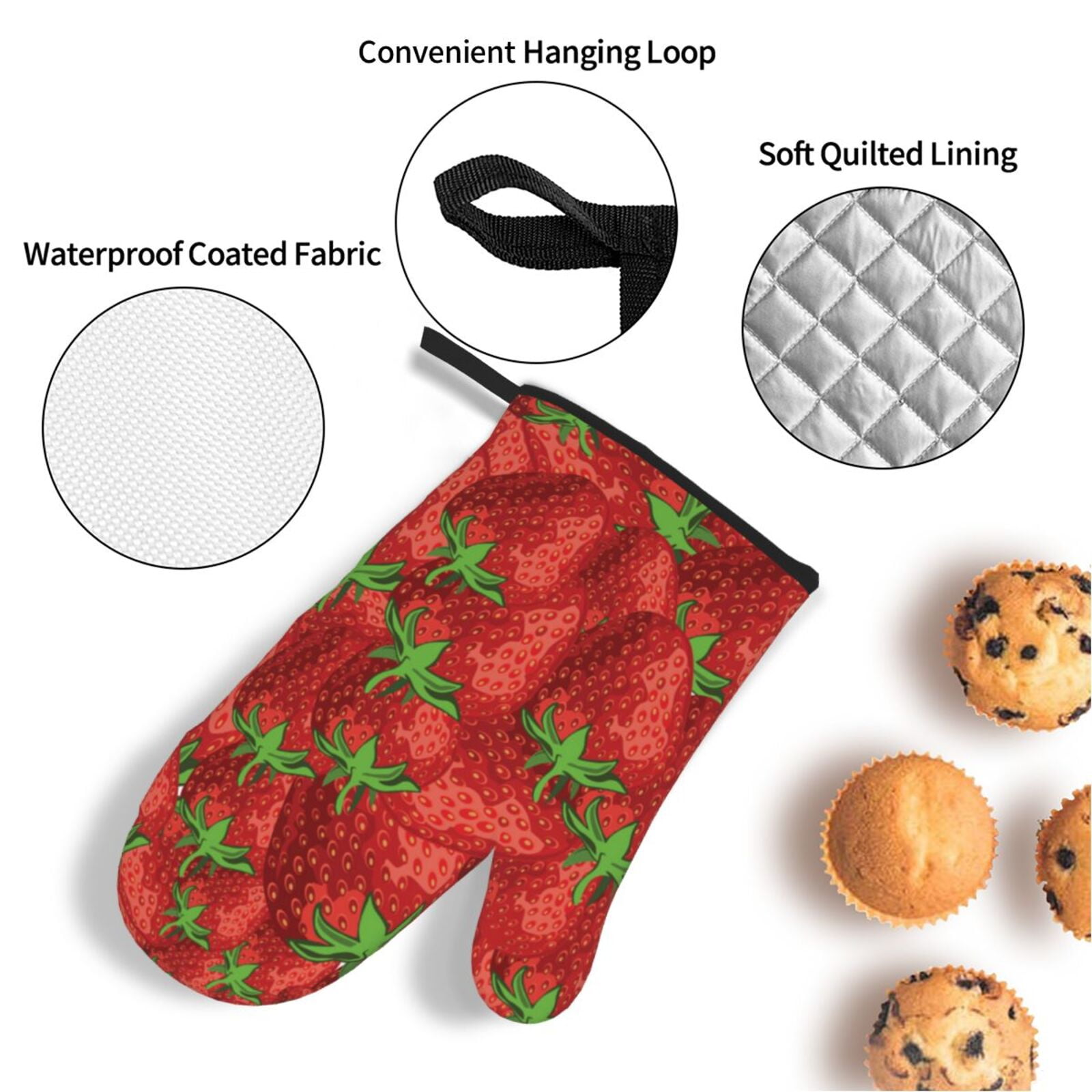 Strawberries Cute Strawberry 4Pcs Oven Mitts and Pot Holders Sets Oven Kitchen Gloves Hot Pads for Cooking BBQ Baking Grilling