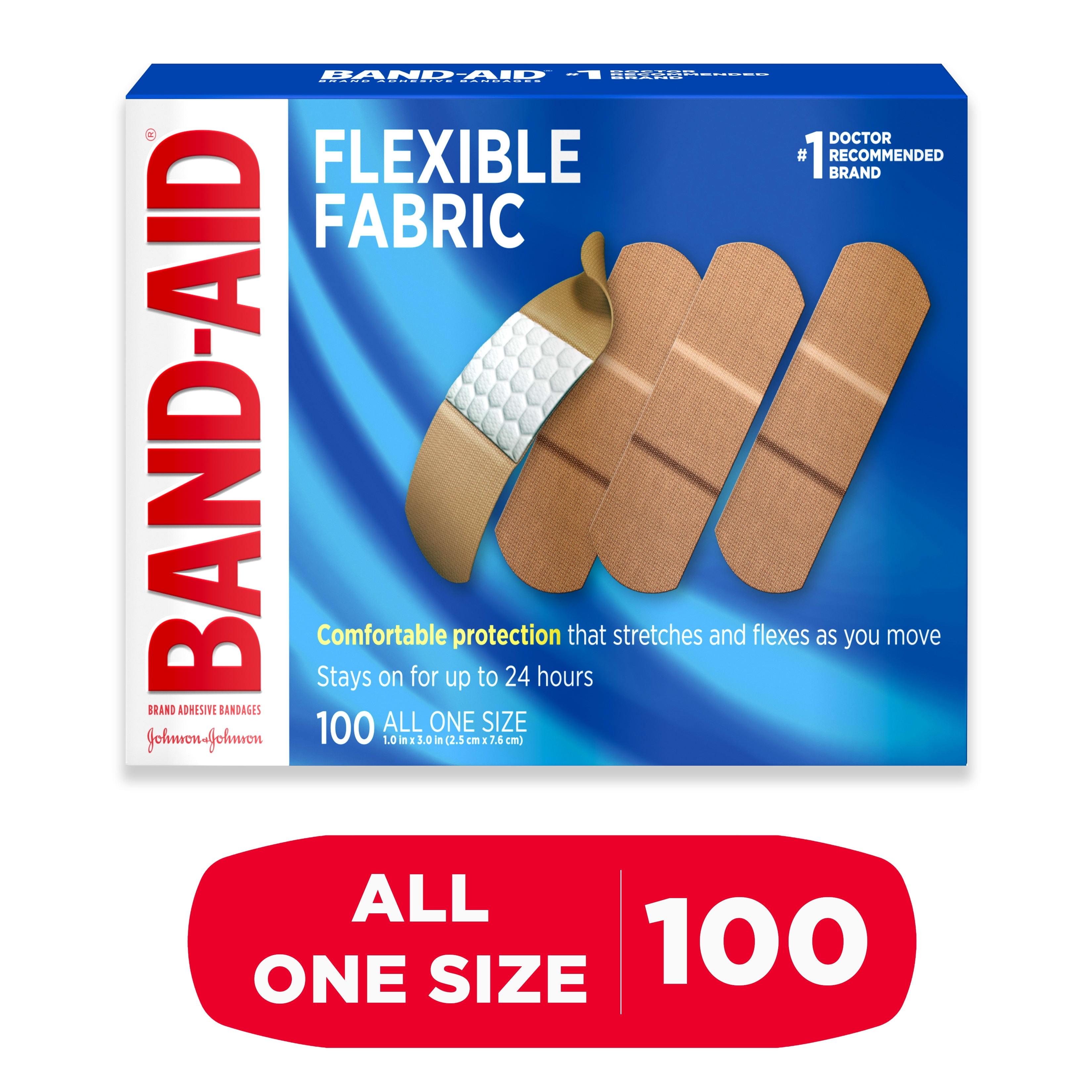 Band-Aid Brand Flexible Fabric Adhesive Bandages, All One Size, 100 Ct ...