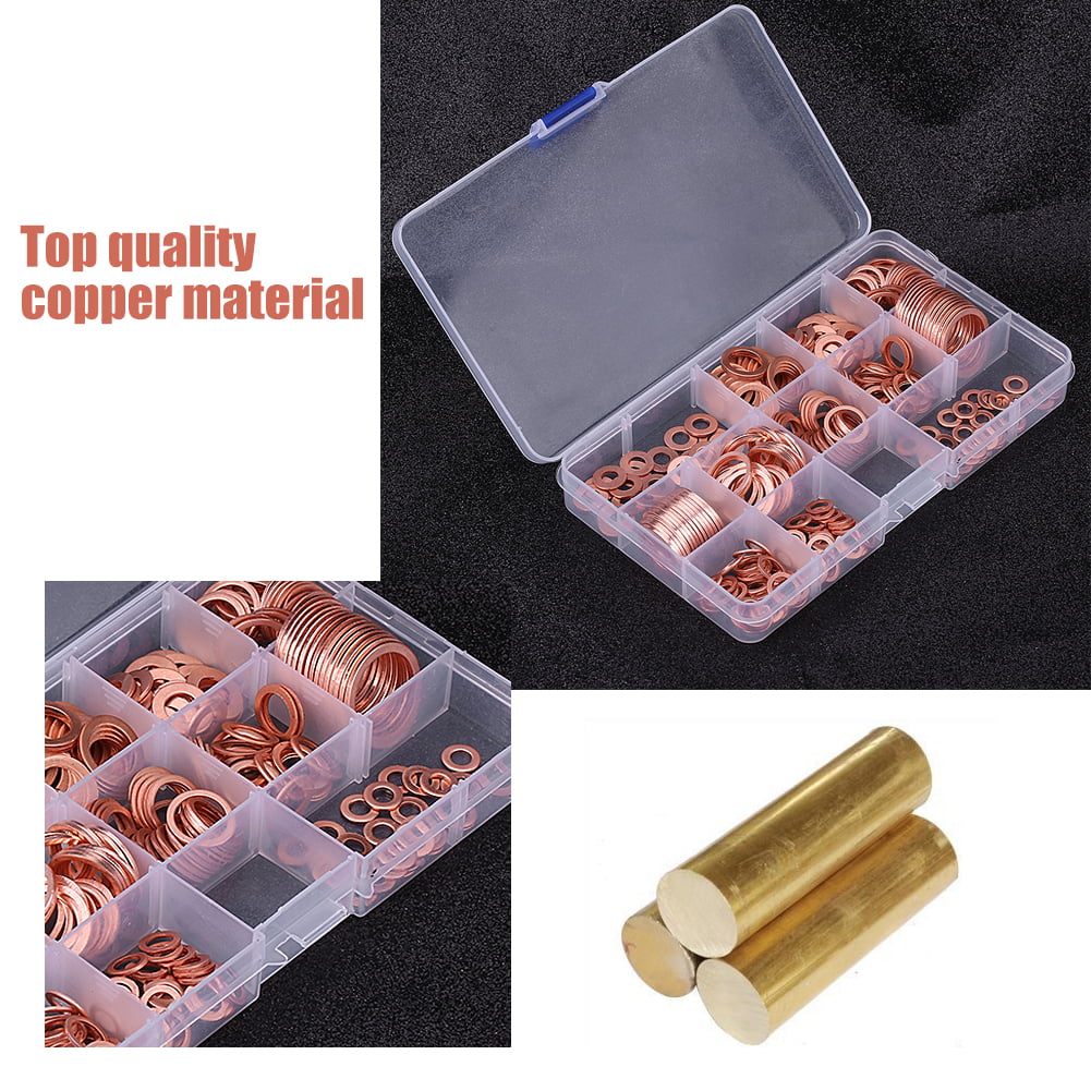 280Pcs Kit 12 Sizes Assorted Solid Copper Crush Washers Seal Flat Ring With Box 