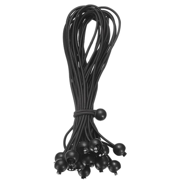 Cuerdas elásticas de 12 pulgadas con bolas, 60 piezas de cuerdas elásticas con bolas para sujetar lonas para tiendas (negro)