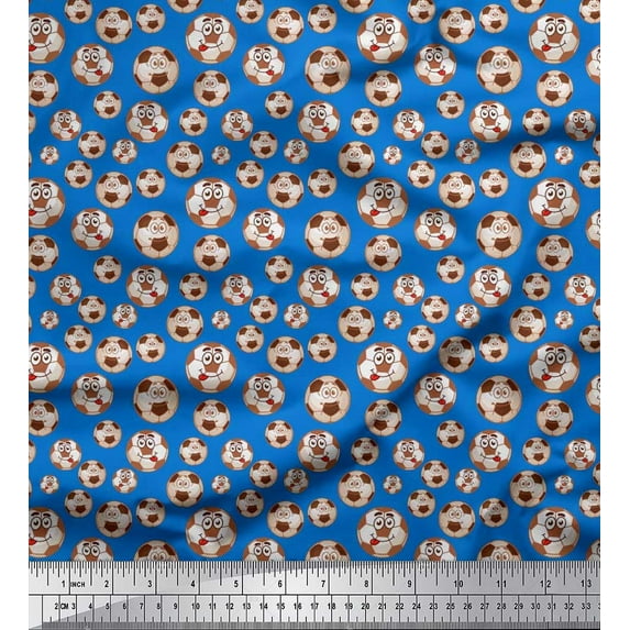 Soimoi Satin Silk Fabric Cartoon Football Sports Printed Craft Fabric by The Yard 42 Inch Wide