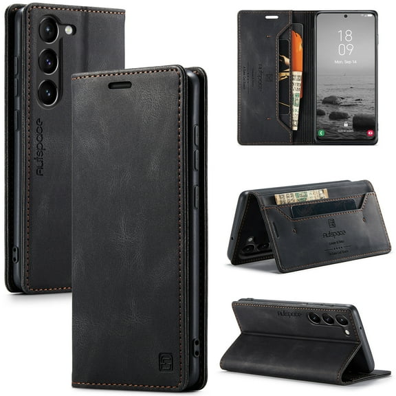 Wallet Case for Samsung Galaxy S23 Plus, Flip PU Leather Cover with Card Holder Magnetic Closure Folio Kickstand Shockproof Protective Phone Case Cover for Samsung Galaxy S23 Plus,Black