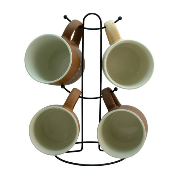 Juego de Tazas Top Choice de Porcelana 4 Piezas de 360 Ml con Organizador de Metal