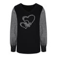 thumbnail image 5 of Zorckvet Tops for Women Valentine's Day Mesh Sequined V Neck Love Heart Long Sleeved Splicing Together Tops Black XL, 5 of 6