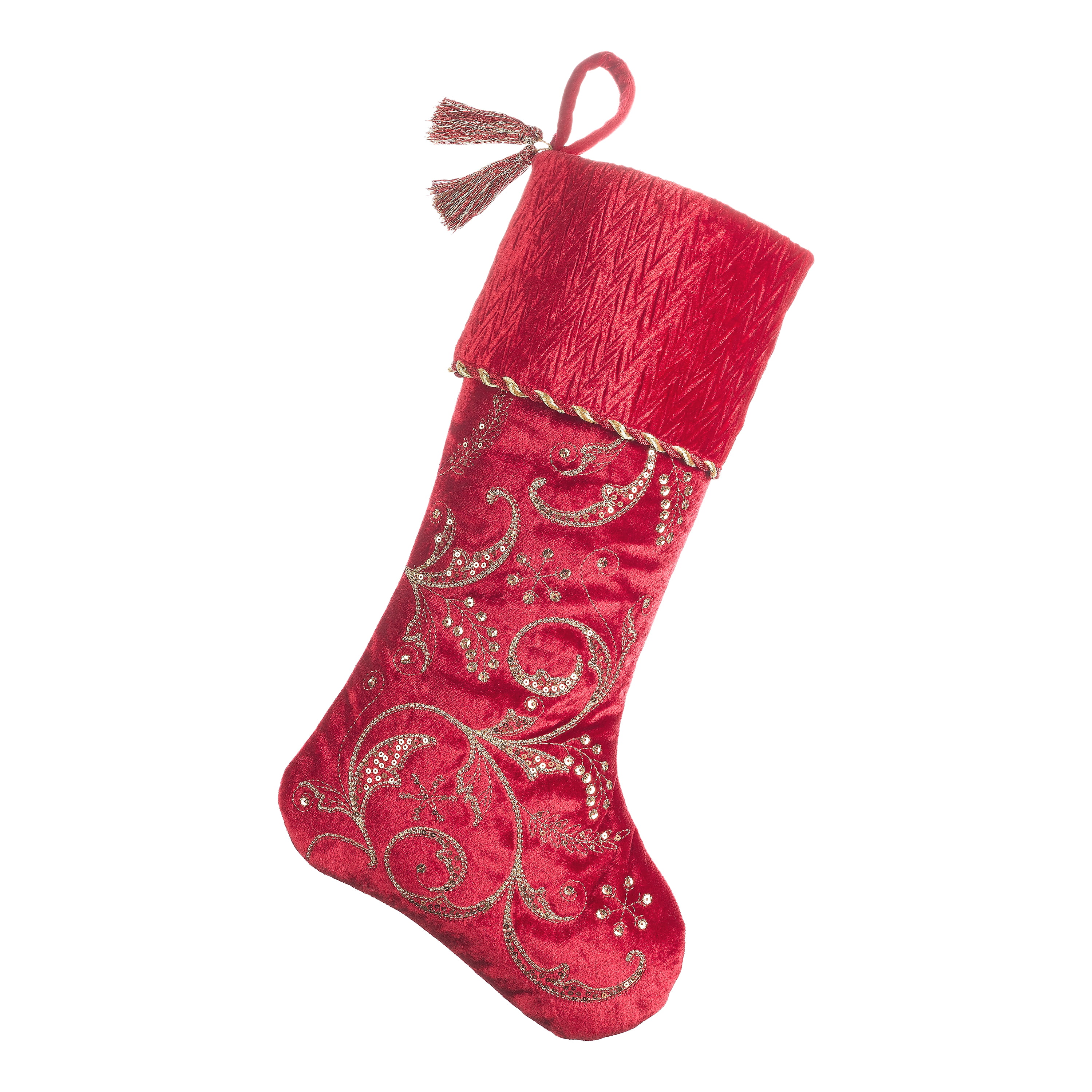 NWT TAHARI Red Burgundy VELVET w/GOLD Beads/Gems Embellished Christmas Stocking 