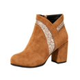 thumbnail image 3 of Willtoo Women's Ankle Booties Faux Suede Glitter Decor Block Heel Short Boots, Side Zipper Closed Toe Fashion Ankle Boots Dress Footwear, 3 of 6