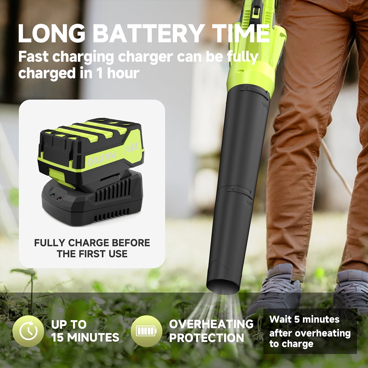 Leaf Blower Cordless with 2 Battery and Charger, 400CFM High Speed Leaf Blower with 2 Tubes, 20V Electric Leaf Cleaner, Lightweight Handheld Small Blower for Patio, Garden, House, Depot, Green