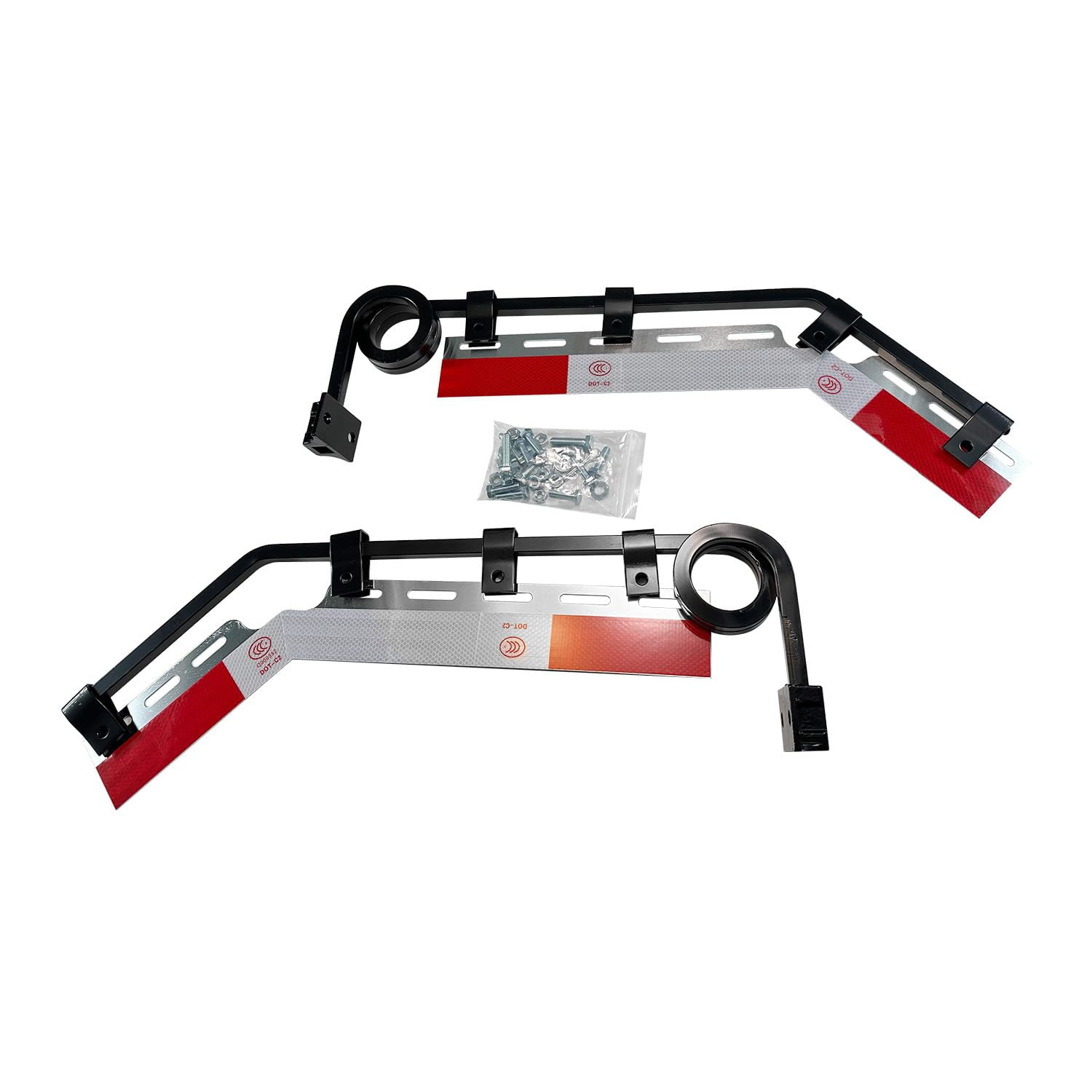 BST BSSP Pair Semi Truck Angled Mud Flap Hangers Kit Suspension Dampening Springs 2 Coils,Universal Mudflaps Steel Bracket,w/Aluminum Reflector for Semi-Trucks Trailers