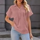 thumbnail image 2 of Blusa de manga corta con cuello vuelto para mujer, blusa informal con botones y cuello en V de Color liso con bolsillos, 2 of 6