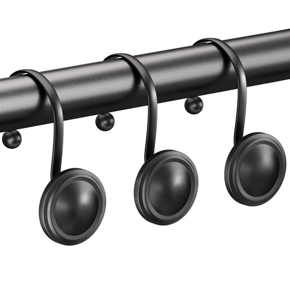 Shower Curtain Hooks,Shower Curtain Rings,Black Metal Shower Curtain Hooks Rust Proof,Decorative Shower Hooks for Shower Curtain,Set of 12