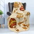 thumbnail image 4 of Aviation Soft Flannel Fleece Throw Blanket, Vintage Old Flying Objects Hot Baloons Planes Parachutes Print, Cozy Plush for Indoor and Outdoor Use, 50" x 70", Sand Brown Mustard, by Ambesonne, 4 of 5