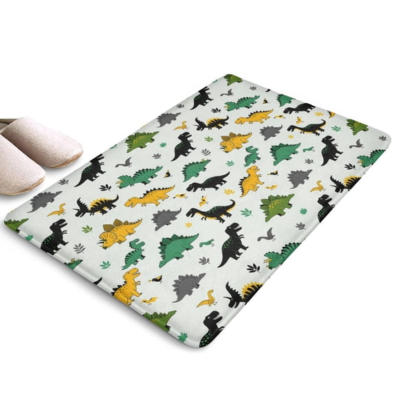 Multi Colored Dinosaur Assortment Flannel Non Slip Door Rugs,Washable Door Mats Indoor,Decorative Door Mats,Dirt-Resistant and Absorbent Doormat for Entrance,Bedroom,Kitchen,Bathroom,23.5"x16"