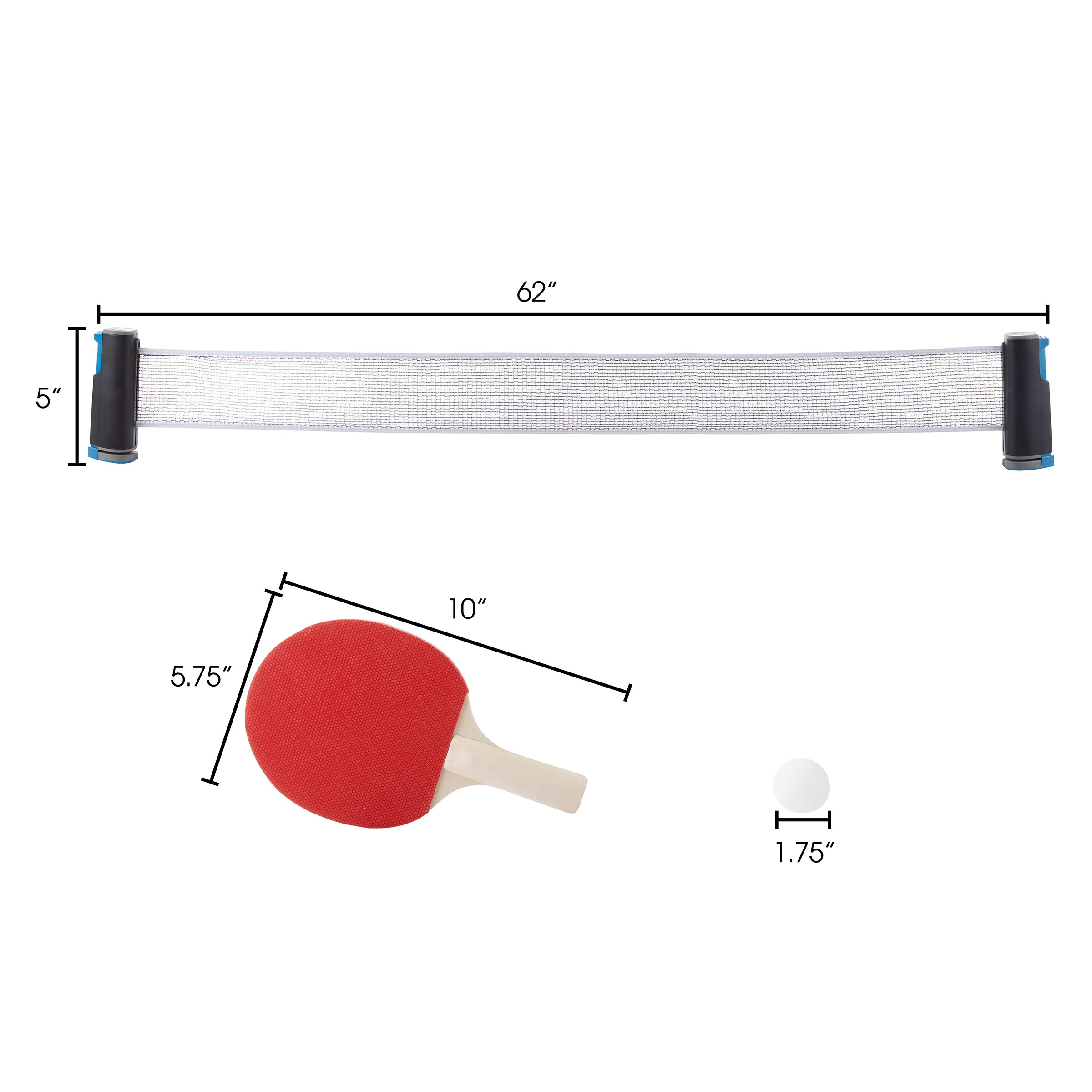 Hey Play Table Tennis Set with Retractable Net, Wooden Paddles, and Balls - image 2 of 7