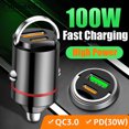 thumbnail image 2 of 100W Dual Ports Mini USB Car Charger Super Fast Charging Phone Charge Adapter Cigarette Socket Lighter 12-24V 100W and 100W, 2 of 6